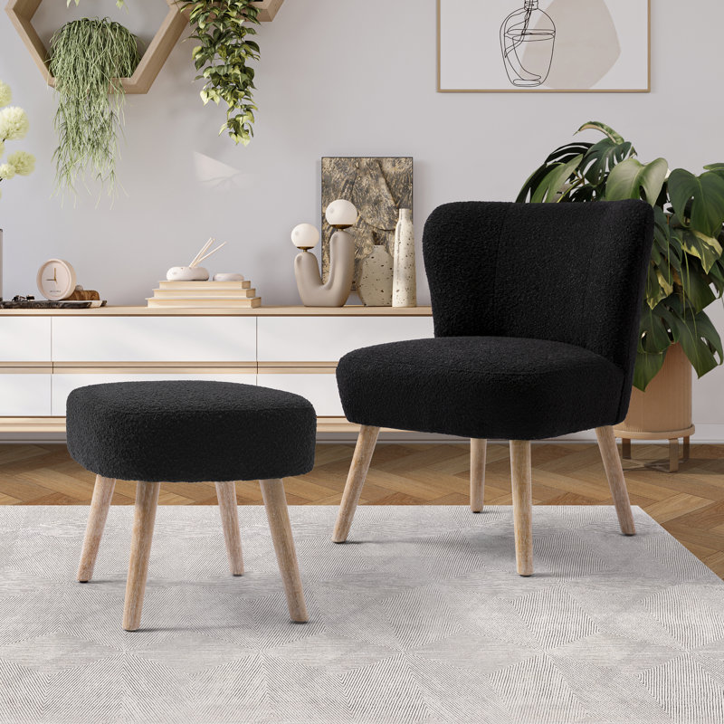Fauteuil de chambre avec repose-pieds Breann, Mélange de polyester noir