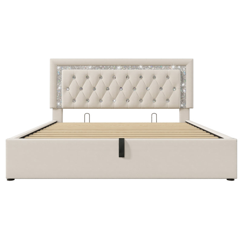 Upholstered Ottoman Storage Bed, Beige, Double (4'6)