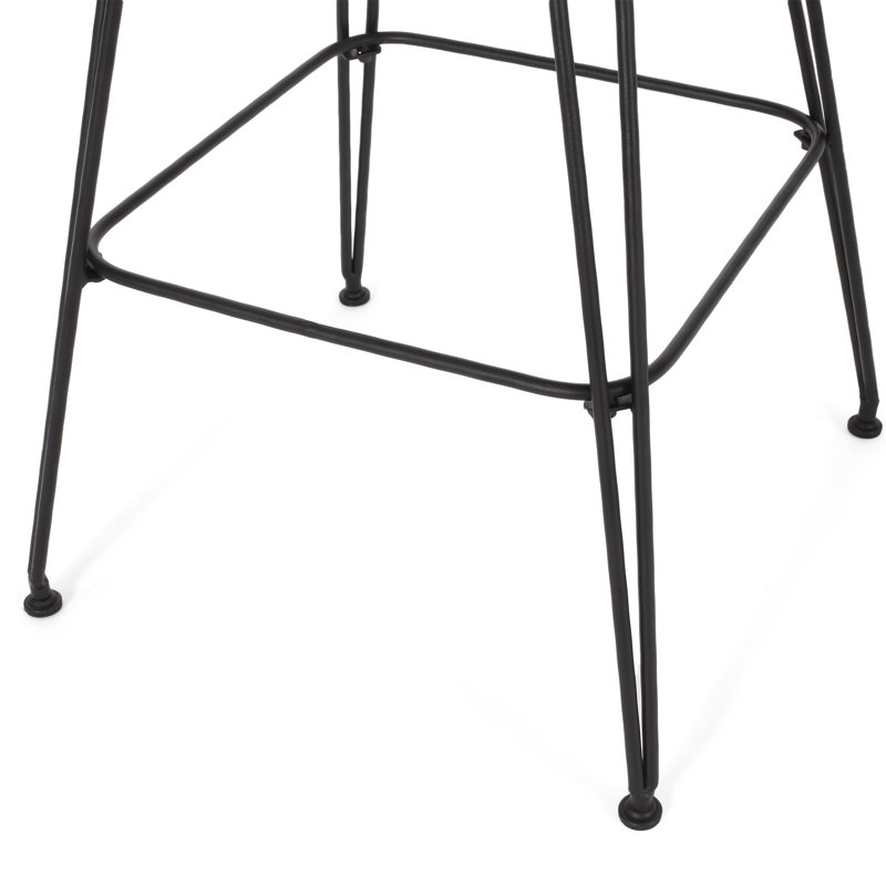 Aranza Outdoor Wicker And Iron Barstool, Set Of 4, Light Brown