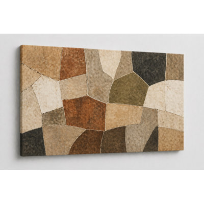 Grande mosaïque abstraite de ton de terre, art mural rustique contemporain, toile pour salon bureau, impression sur toile 24 x 36 pouces - prête à être accrochée