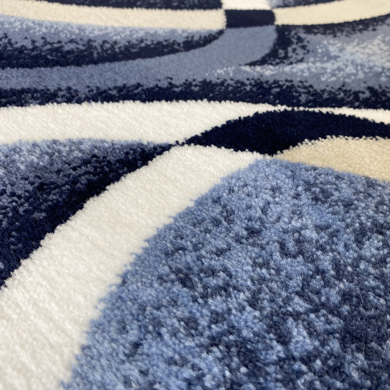 Tapis bleu marine à motif abstrait Catalan, Tapis de couloir 2 pi x 8 pi