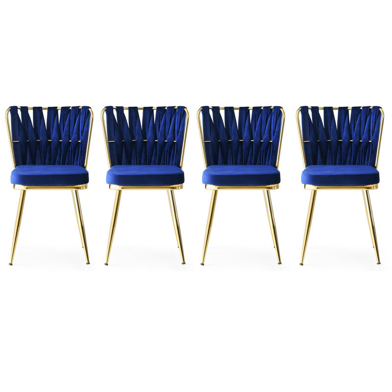 Chaise d'appoint rembourrée en velours, Bleu marine, Or, 4