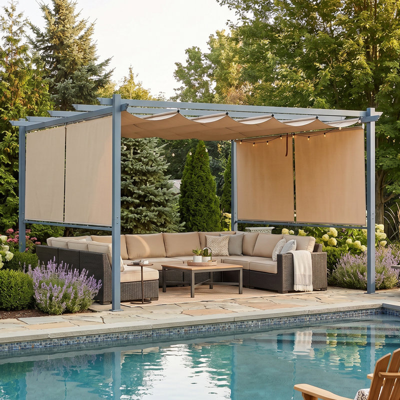 Pergola en aluminium avec auvent Aoodor, Bordure de jardin 13 pi, Brun