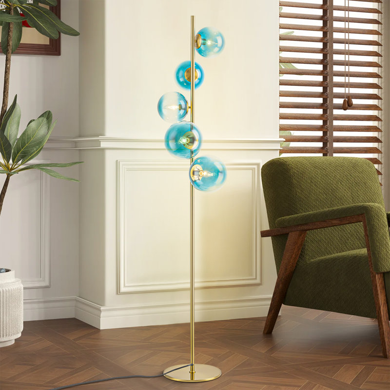 Lampe sur pied à branches 5 lumières en verre bleu dégradé 66,9 po Burness