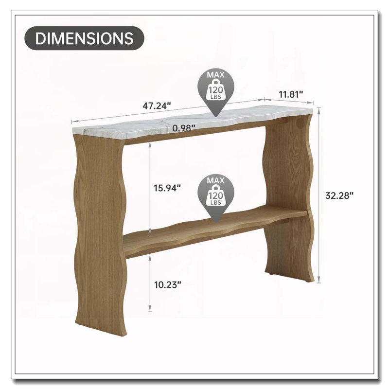 Console Table with Open Storage Shelf, Natural Wood