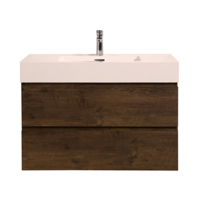 Meuble-lavabo mural 36 po en noyer avec lavabo 36 po