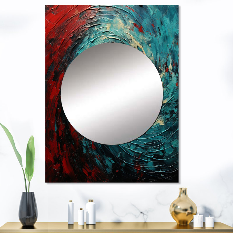 Sariaha rouge bleu majestueux mouvement en spirale - miroir décoratif spirales abstraites, grand miroir mural rouge, art imprimé en métal