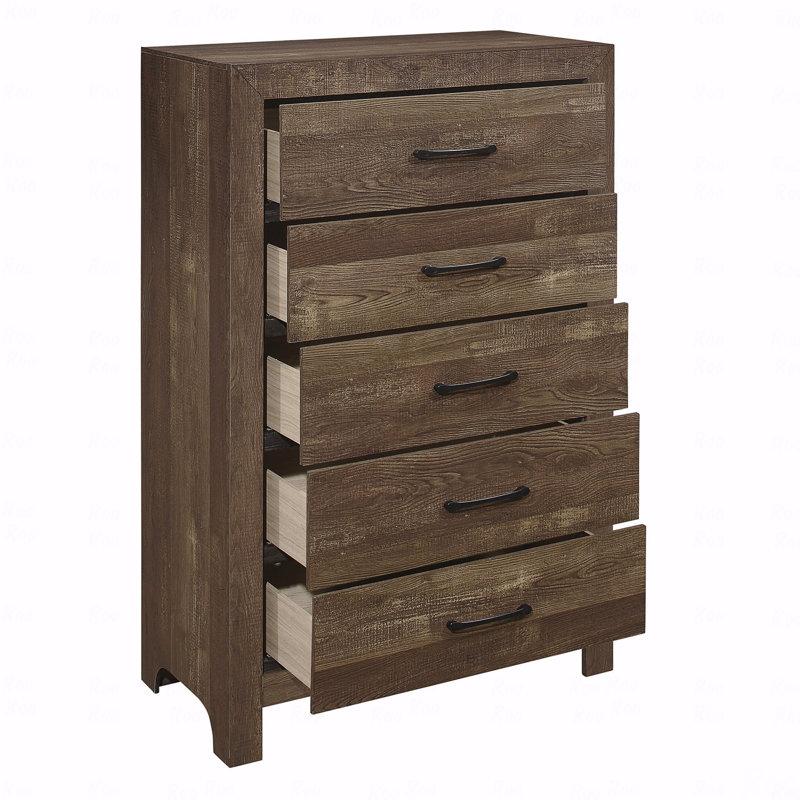 Commode 1 pièce à 5 tiroirs avec quincaillerie de chambre en métal noir, Brun