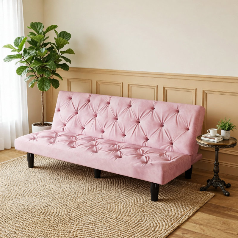 Sofa To Sofa Bed Transformation: 66" Pink Velvet Sofa Bed, Ideal For Family Living Rooms, Apartments & Bedrooms