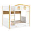 Lit superposé double au-dessus de double avec garde-corps en forme de maison, tablettes de rangement et lit gigogne