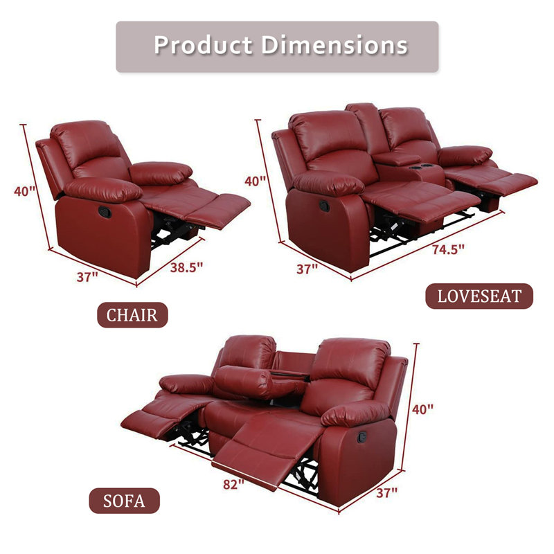 Keayon Faux Leather Recliner, Red Faux Leather