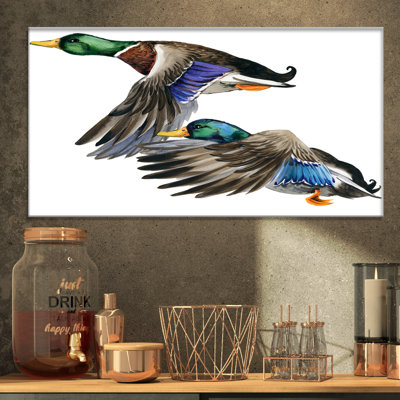 Sketch Hand Drawn Colored Duck Isolated White Artwork - Print