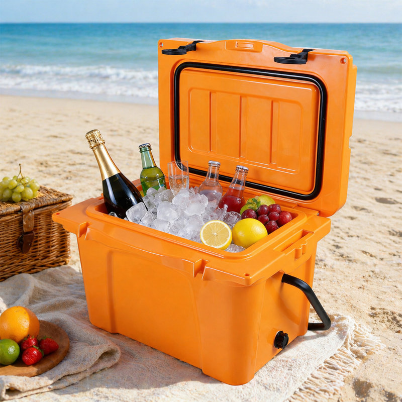 Glacière orange en plastique orange 25 pintes avec rétention de glace dure 5 à 7 jours avec ouvre-bouteille et porte-gobelet