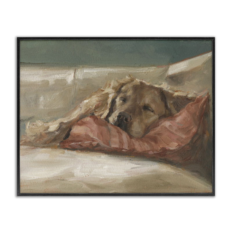 «Comfortable Sleeping Labrador Giclee Art», conception par Ethan Harper, H 11 po x l 14 po, Giclée encadrée noir minuit