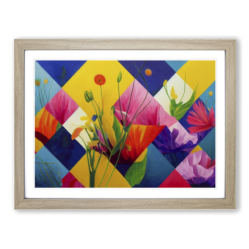 Abstract Wildflowers - Framed Print, 25cm H x 34cm W x 2cm D, Oak