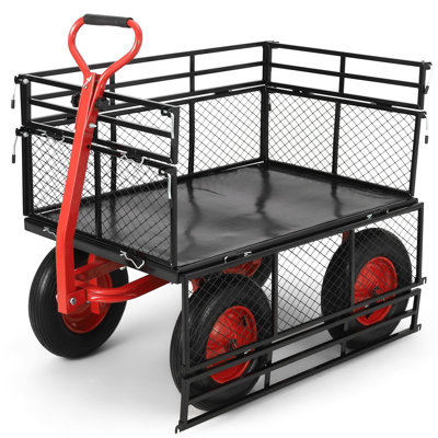 Chariot de jardin robuste en acier - Chariot utilitaire d'une capacité de 1400 lb - Roues tout-terrain de 16 po - Conception 3-en-1 avec côtés en filet amovibles et poignée 2-en-1 - Chariot à benne polyvalente (1400 lb)