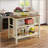 Solid Wood Rustic 45" Stationary Kitchen Island, Rubber Wood Butcher Block Dining Table Prep Table With 2 Open Shelves For Small Places,Walnut+Cream White