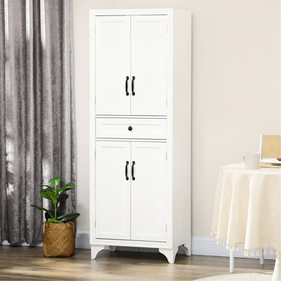 Armoire de cuisine de 67 po de hauteur, 4 portes avec tiroir et tablettes réglables en blanc pour la salle à manger - Maximisez votre espace de rangement