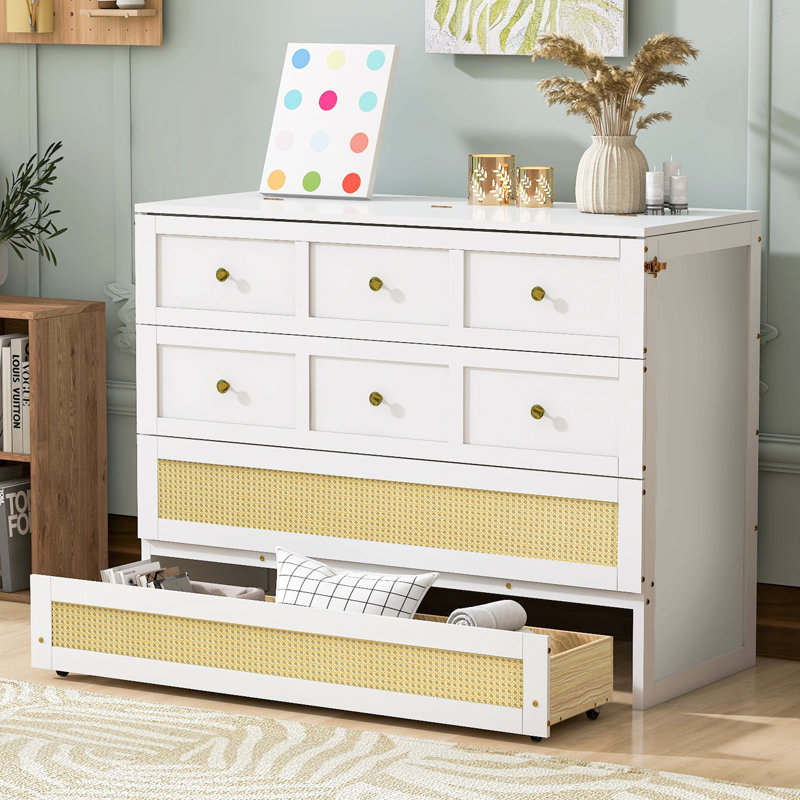 Lit escamotable double avec grands tiroirs, Full, White