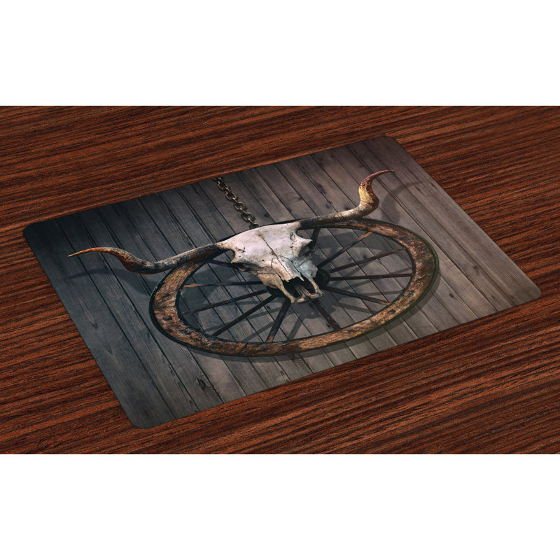 Mccrae Barn Wood Wagon Wheel Skulll Placemat