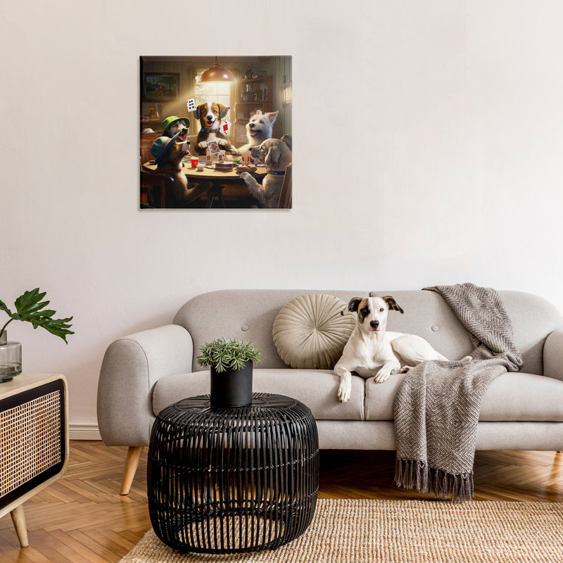 "Dogs & Magic Tricks" par Jim Baldwin sur toile, H 30 po x l 30 po