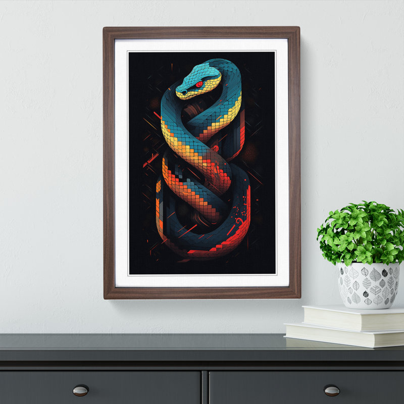 Snake Geometric No.2 - Framed Print, Walnut , 46cm H x 34cm W x 2cm D