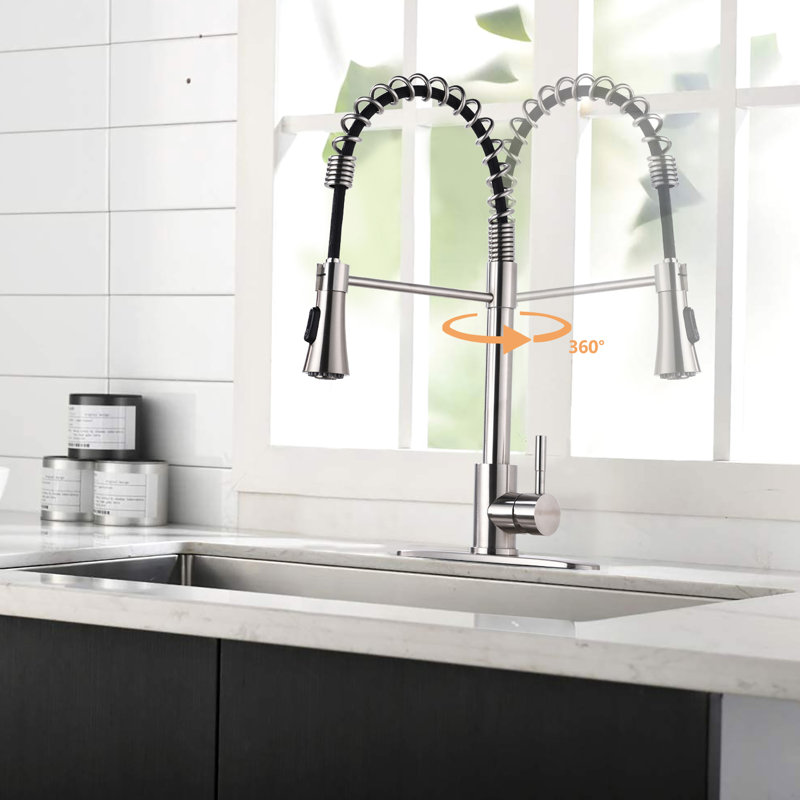 Commercial Kitchen Faucet In Brushed Nickel - Scratch And Water Spot Dual For All Cleaning Purposes Stainless Steel With Fingerprint Quick Efficient Tasks