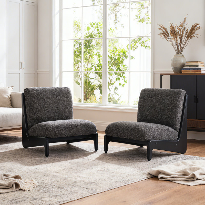 Chaise d'appoint avec structure en bois massif, ensemble de 2, Grey, Black