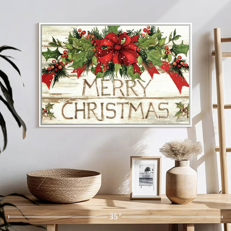 Evergreen Christmas I, Cadre flottant blanc, 25 po x 17 po