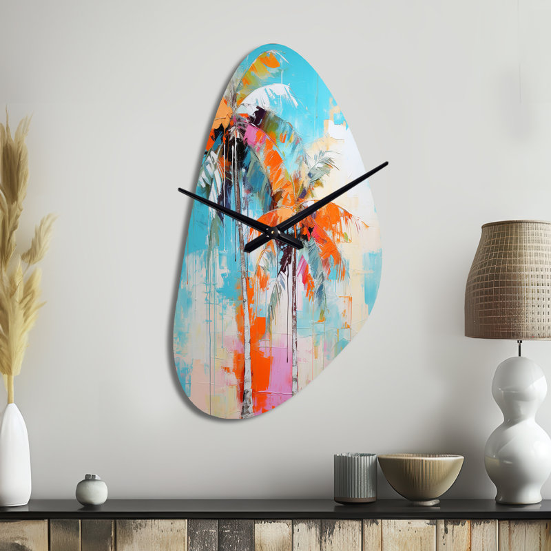 Palm Trees Palm VI - Fall Shape Decorative Multi-Colour Palms & Palm Trees Wall Clock, Medium