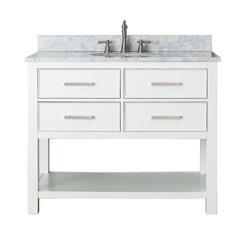 Brooks 43'' W Single Vanity, White, Carrera White Marble