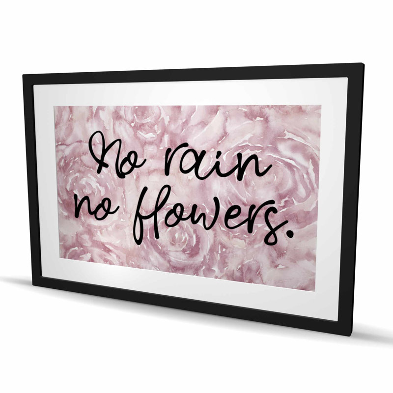 Pas de pluie ni de fleurs - Impression romantique encadrée rose | Décoration intérieure, H 36 po x l 24 po, Noir