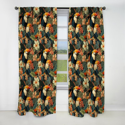 Tapisserie Toucan - motif tropical - rideau floral - rideau occultant en velours - 1 panneau