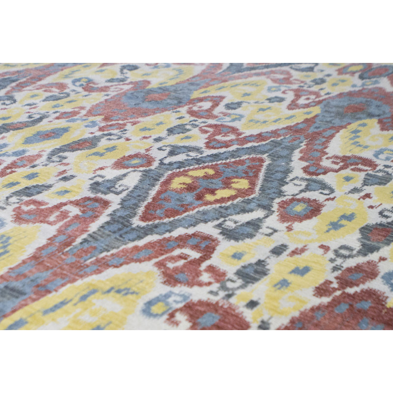 Wool Damask Area Rug in Black/Rust