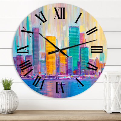 Paysage urbain de gratte-ciels dans Modern City VII - Horloge murale moderne