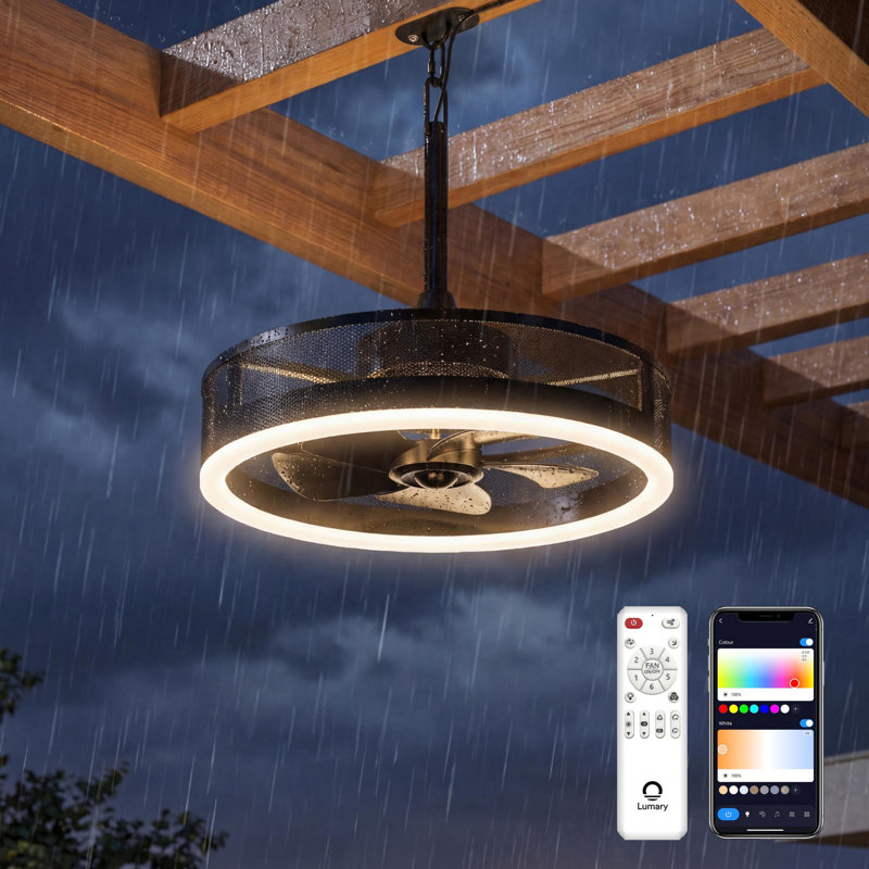 Lumary 20'' Smart Outdoor Ceiling Fans with Lights Pro, Wi-Fi Bluetooth Direct Connect RGBCW Gazebo Fans, Compatible with Alexa & Google, Plug in Hanging Ceiling Fan with Remote