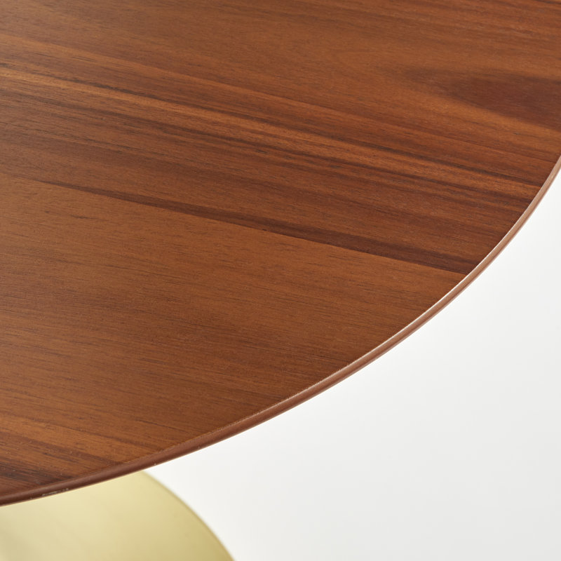 Walborn Round Metal Base Dining Table, Gold, Walnut