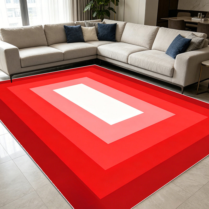 1PC Layered Red Gradient Geometric Rectangular area rugs for Living Room, Soft and Comfortable, Suitable for all seasons, easy-to-maintain, machine washable Indoor floor mat, Under Table Farmhouse suitable for dining room, bedroom, front entryway,