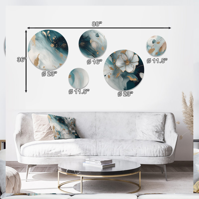 Ensemble de 5 décorations murales bleues et dorées