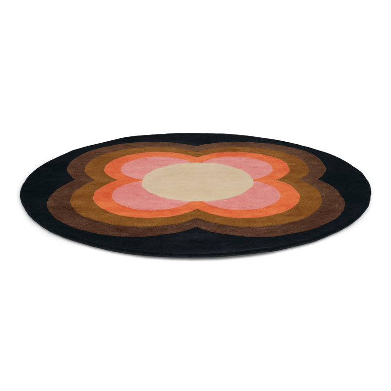 Hand Tufted Wool Area Rug in Black/Pink/Brown, Round 4'11"