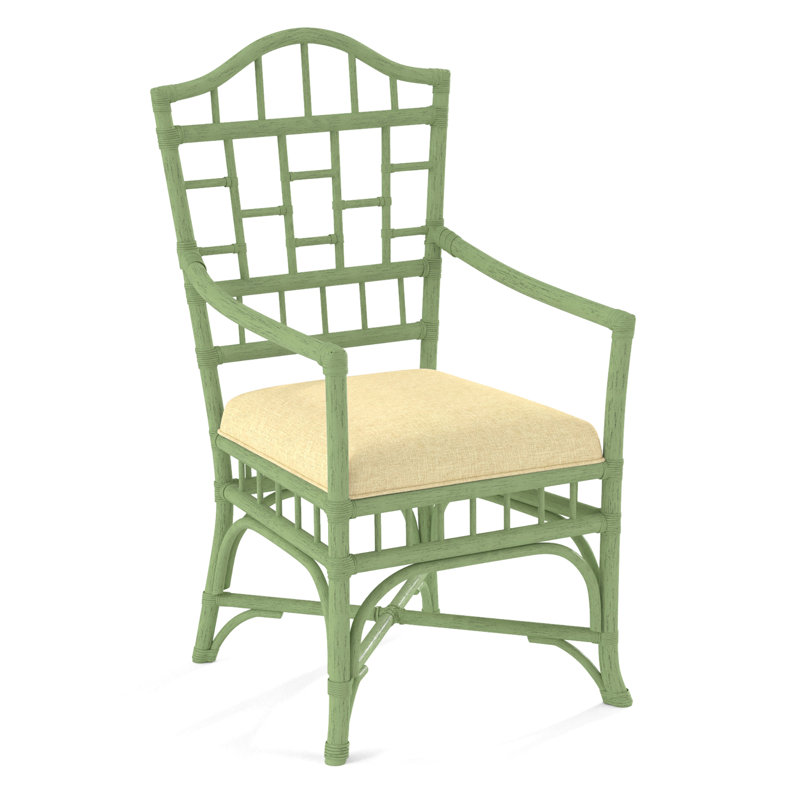 Chippendale Upholstered Arm Chair, Celery, White Performance Fabric; 0851-94