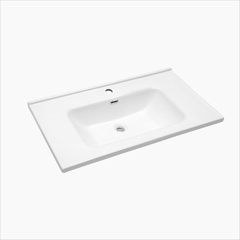 Plateau de meuble-lavabo simple blanc 35 po x 20 po avec 1 trou de robinet et trop-plein (lavabo seulement)