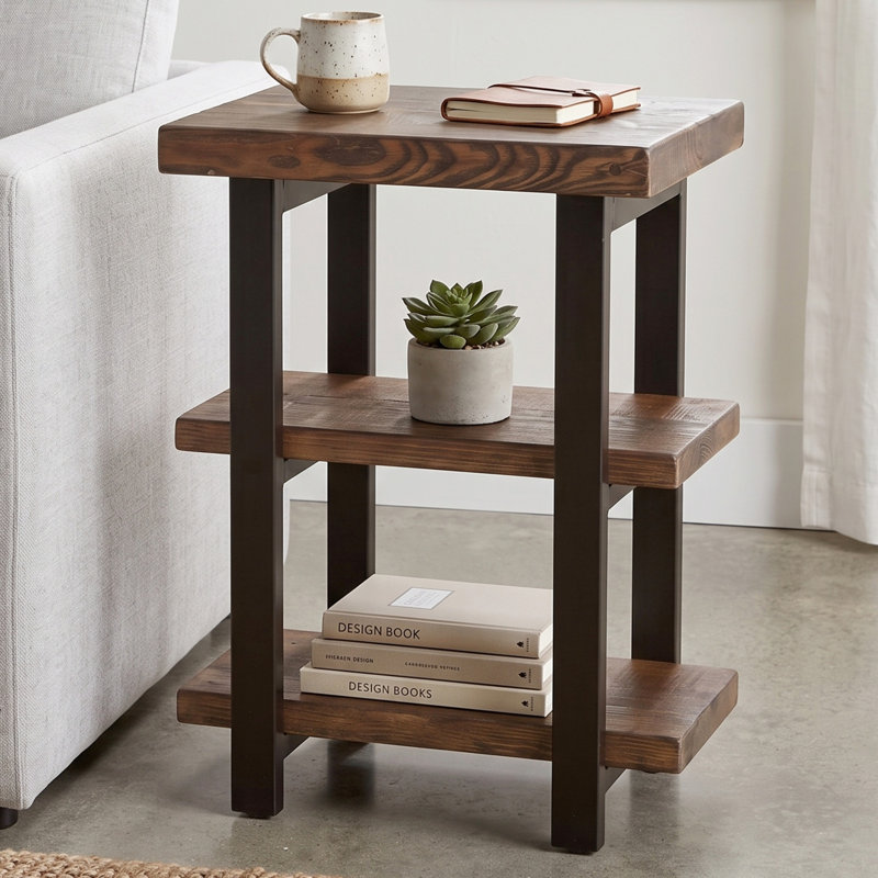 Solid Wood Farmhouse End Table with Storage, 20"W