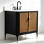 Meuble-lavabo autoportant en bois massif 36 po Mid-Century avec plateau en marbre 36 po-104916605