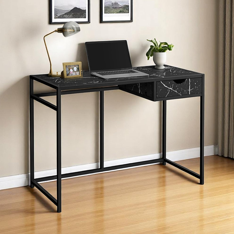 Harry 1-Drawer Black Finish Computer Desk with Black Metal Legs, 29.72" H X 42.09" W X 19.87" D