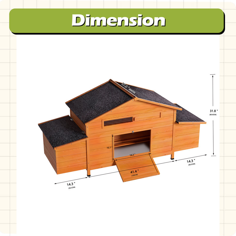 70＂Large Wooden Chicken Coop with 2 Nesting Box