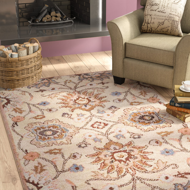Tapis écologiques en laine touffetée à la main Karlie - 5 pi x 8 pi, rectangulaire, crème, design floral moderne, tapis antidérapants faits à la main épais pour salon, chambre à coucher