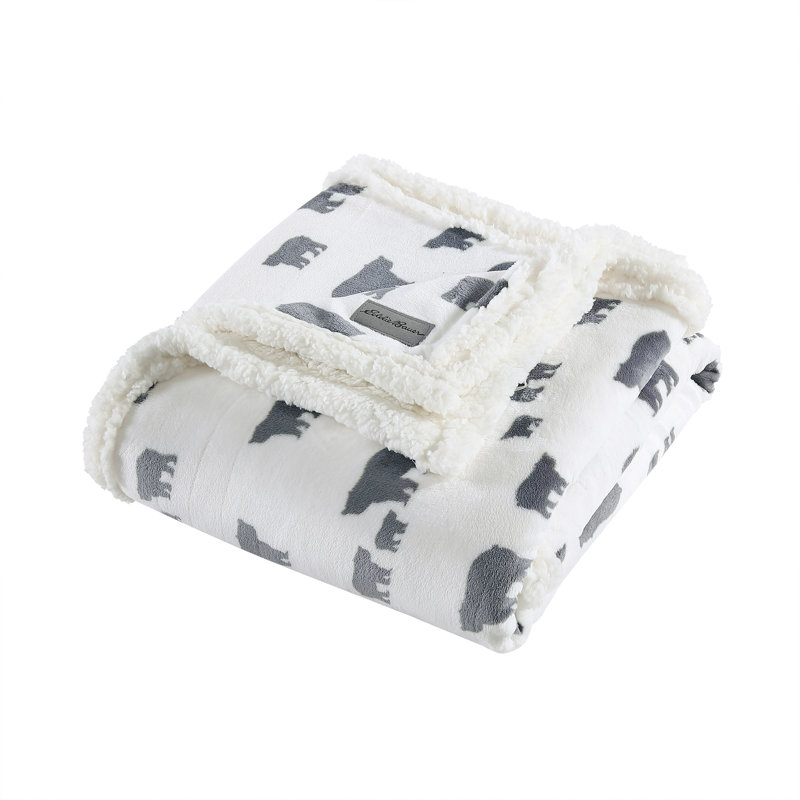 Eddie Bauer Plush Plaid Sherpa Reversible Blanket, Queen, Red/White/Black