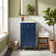 Meuble-lavabo autoportant de 18 po en MDF avec lavabo intégré en céramique, meuble-lavabo simple en bleu avec porte à fermeture douce, tablette réglable et pieds pleins-130996267-131294898