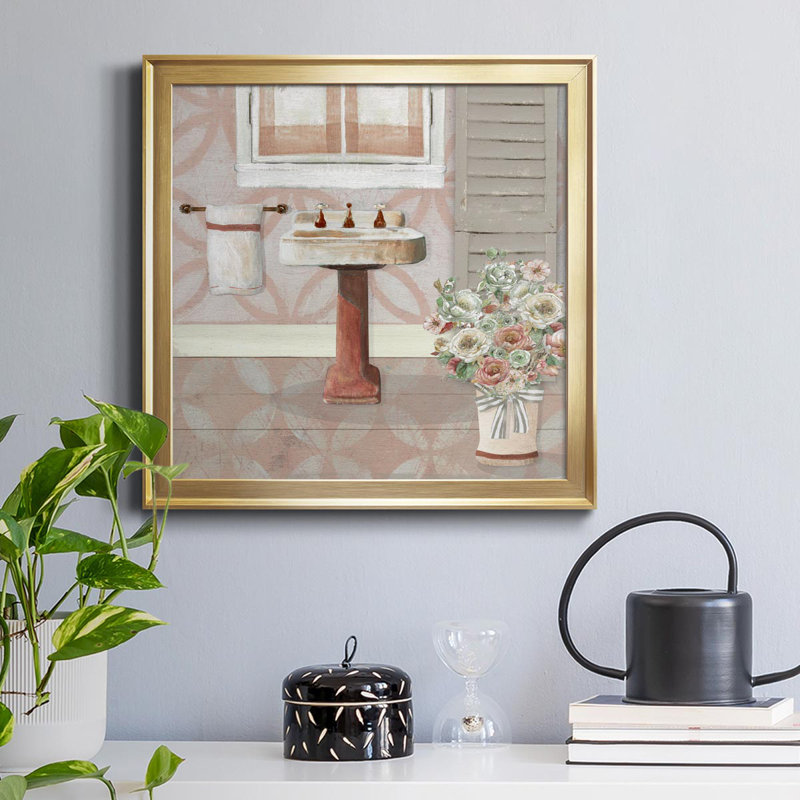 Lavabo de salle de bain Blush II - Toile encadrée de qualité supérieure - prêt à être suspendu, Or